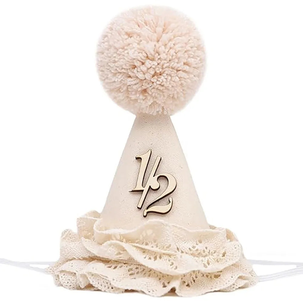 Handcrafted Pom Pom Lace Ruffle Princess Birthday Hat