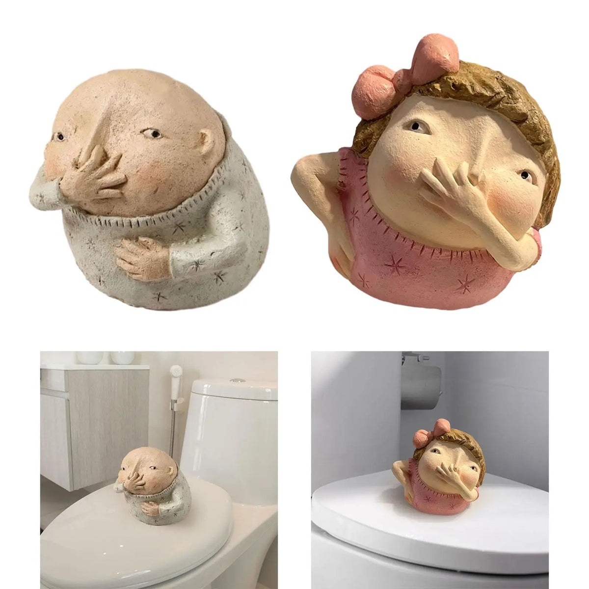 Funny Holding Nose Bathroom Statue | Humorous Resin Figurine