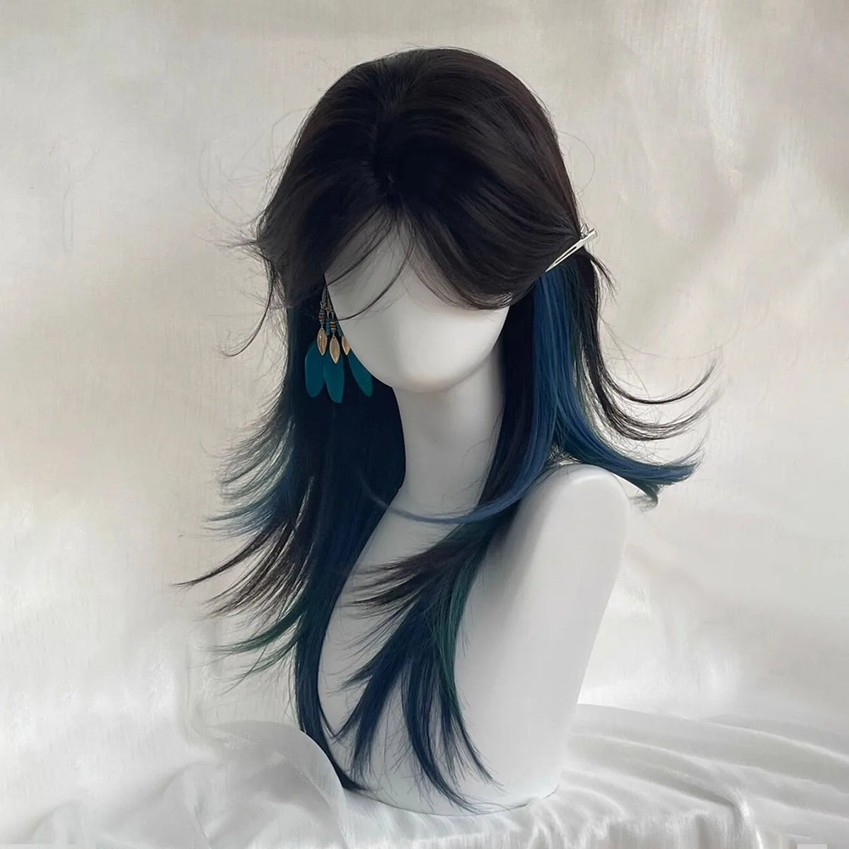 Blue Green Wolf Cut Mullet Wig – Layered Cosplay Wig Women
