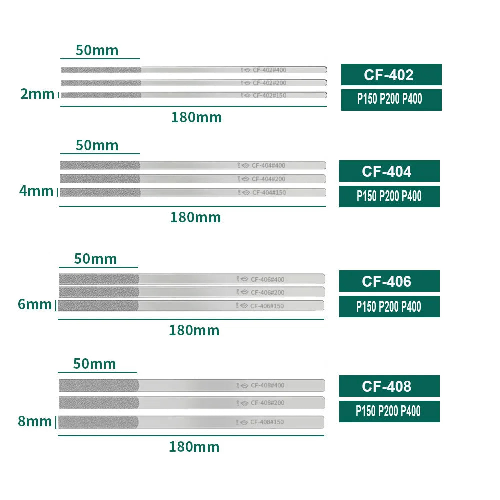 12-Pc Diamond Flat Taper Files CF-400 | Metal & Glass Grinding