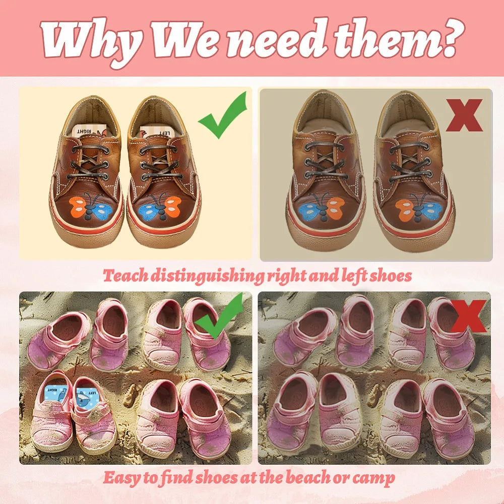 Left Right Shoe Stickers for Kids – 100pcs Car Pattern Labels