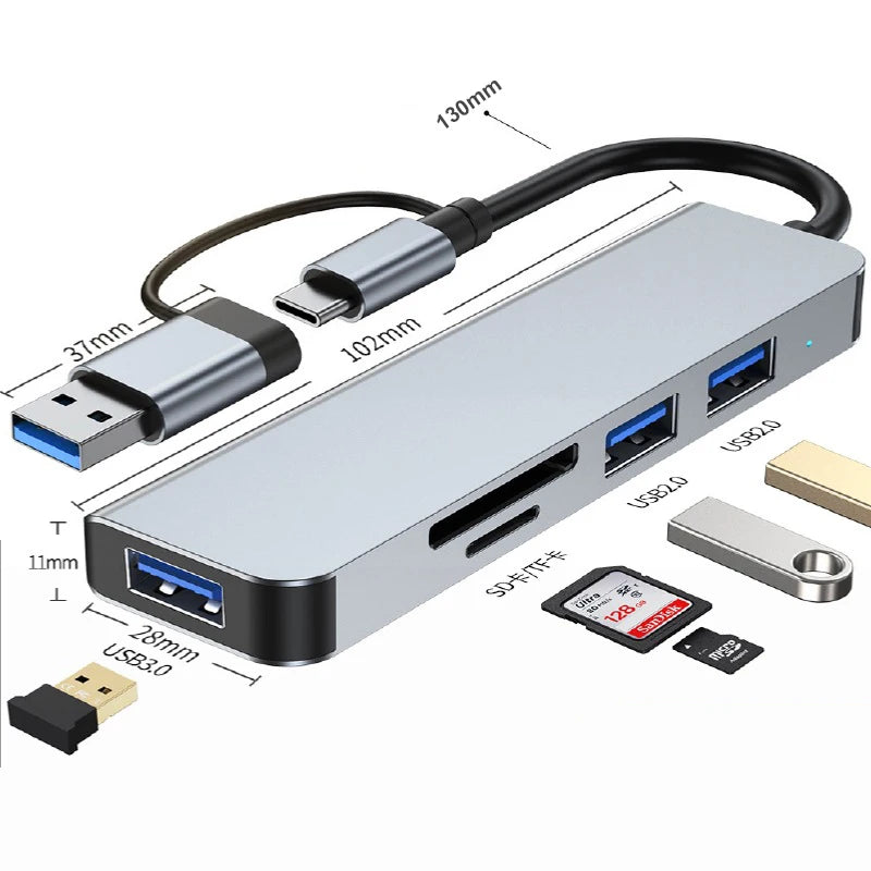 OULLX 5-in-1 USB-C Hub | USB 3.0, SD Card Reader & Dock