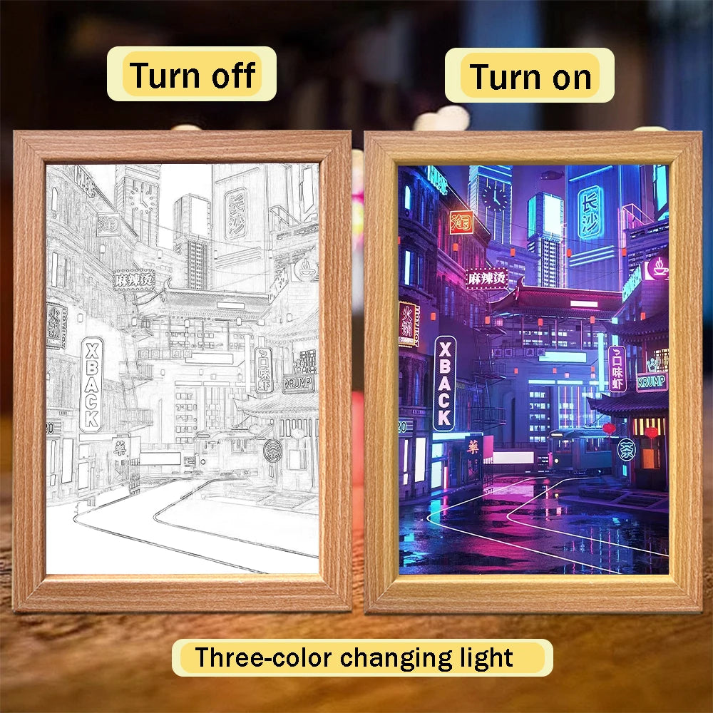 USB LED City Night Scene Light Picture – Wood Frame Wall Art