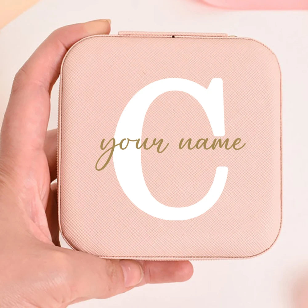 Personalized Faux Leather Jewelry Box – Custom Name & Initial