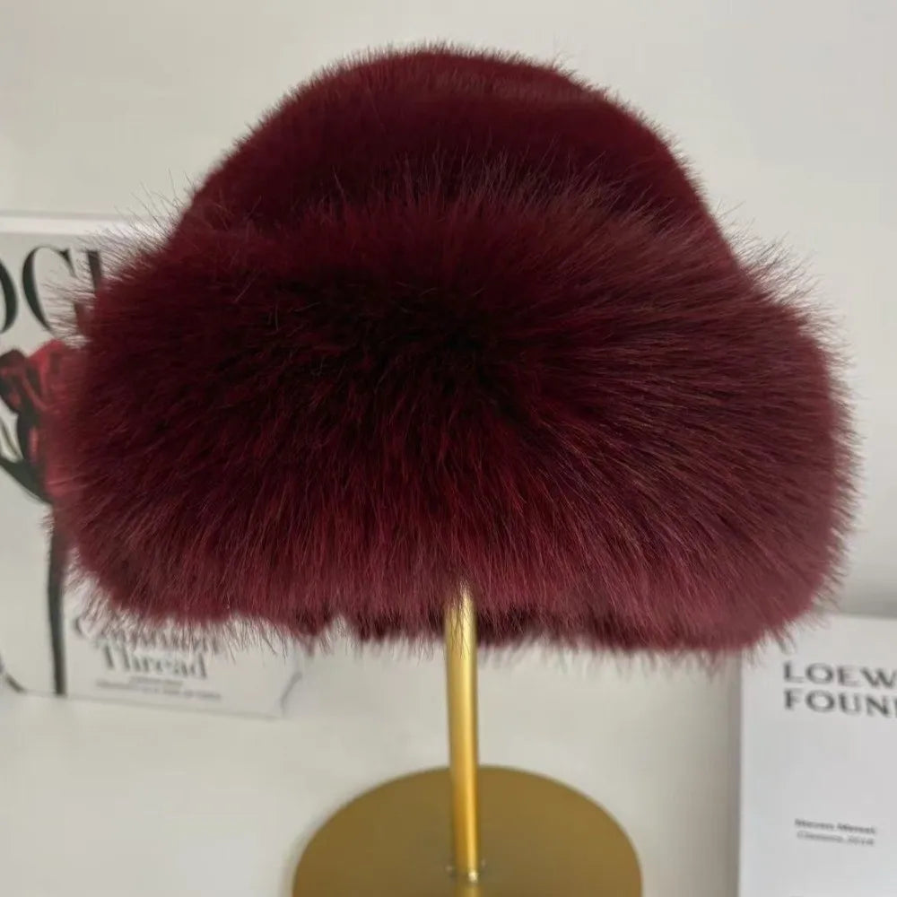 Fluffy Faux Fur Plush Bucket Hat – Windproof Winter Panama Cap