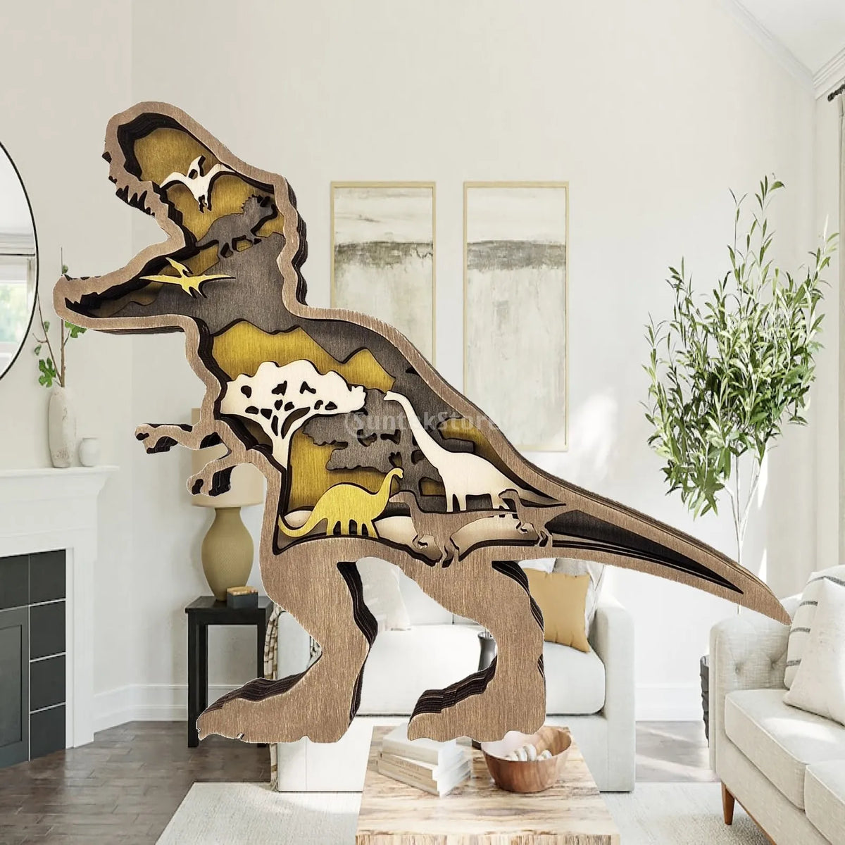 Wooden Dinosaur 3D Optical Illusion Night Light Table Lamp