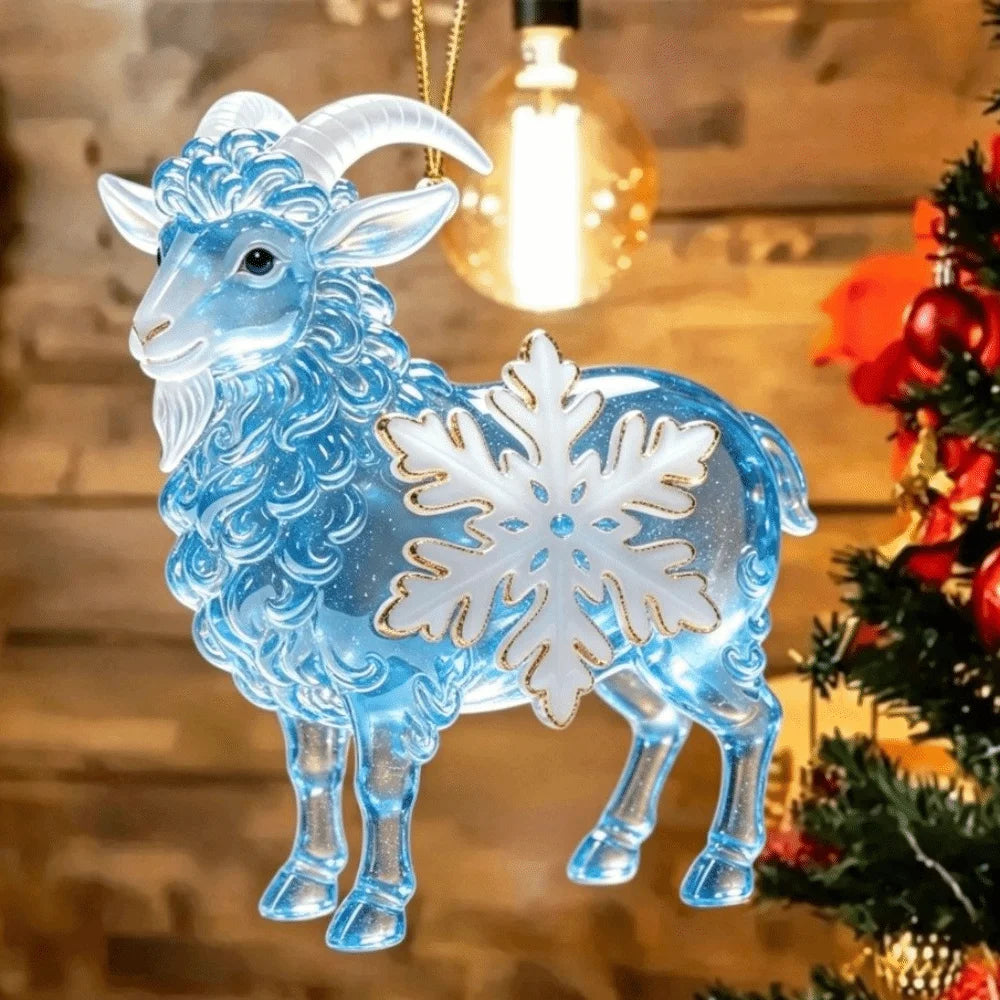 Acrylic Goat Hanging Ornament with Gold Cord & Snowflake