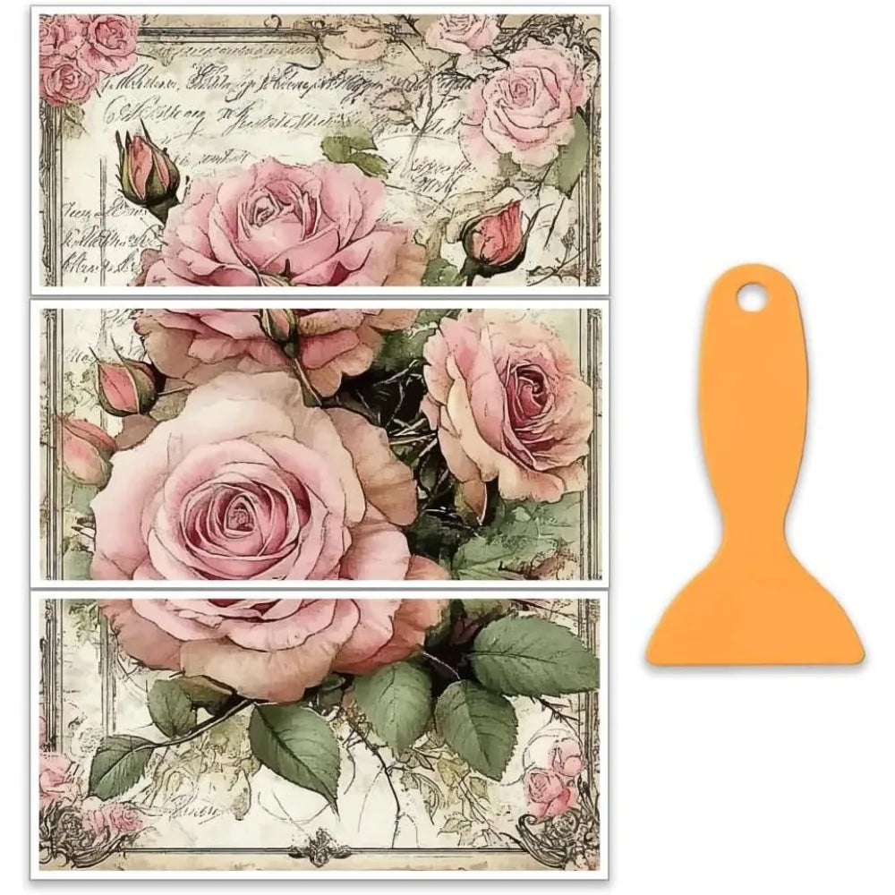 Pink Roses Rub-On Transfers for Furniture & Crafts – 3-Pack
