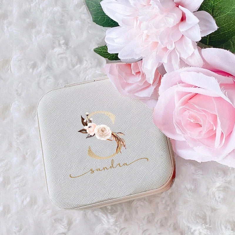 Personalised Initial Travel Jewellery Box – Zipper Gift Case