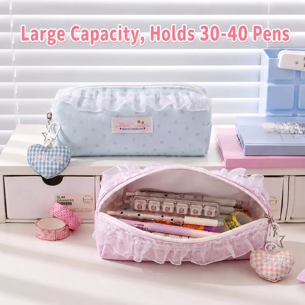 Star Print Canvas Pencil Bag – Aesthetic Stationery Pouch