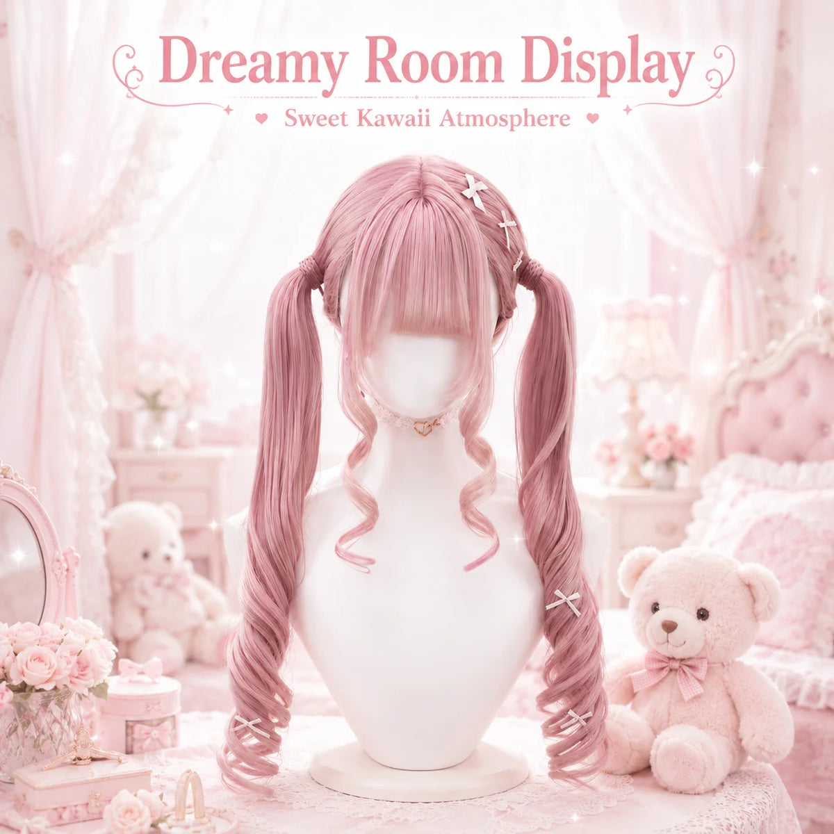 Light Pink Double Ponytail Curly Wig – Sweet Lolita Cosplay