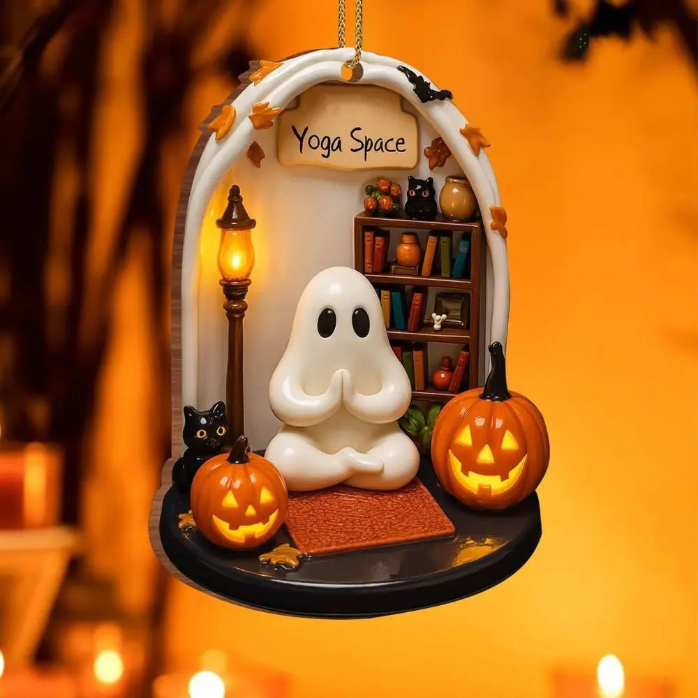 Cute Reading Ghost Halloween Acrylic Pendant Ornament