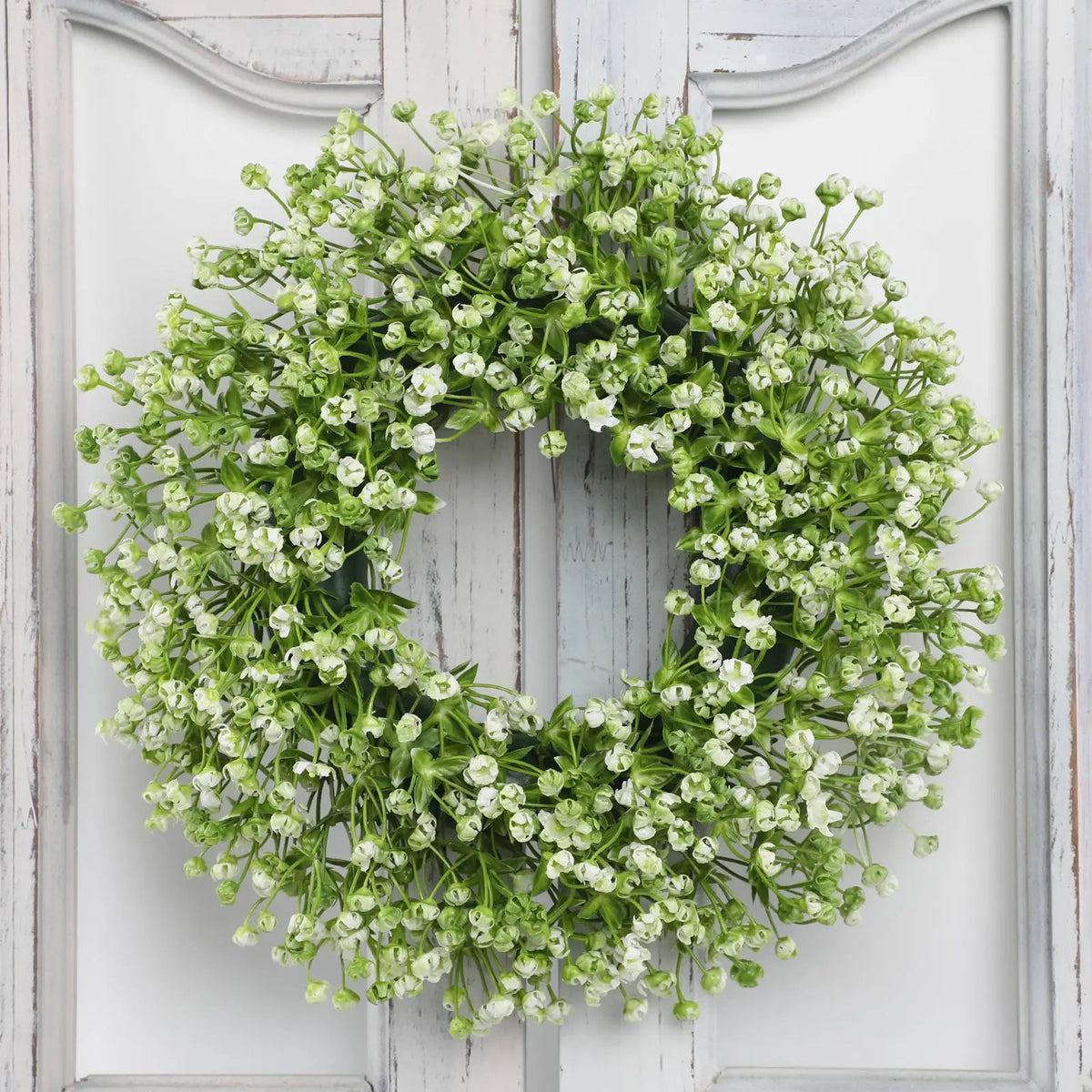 Farmhouse Greenery Artificial Door Wreath – Round Floral Decor