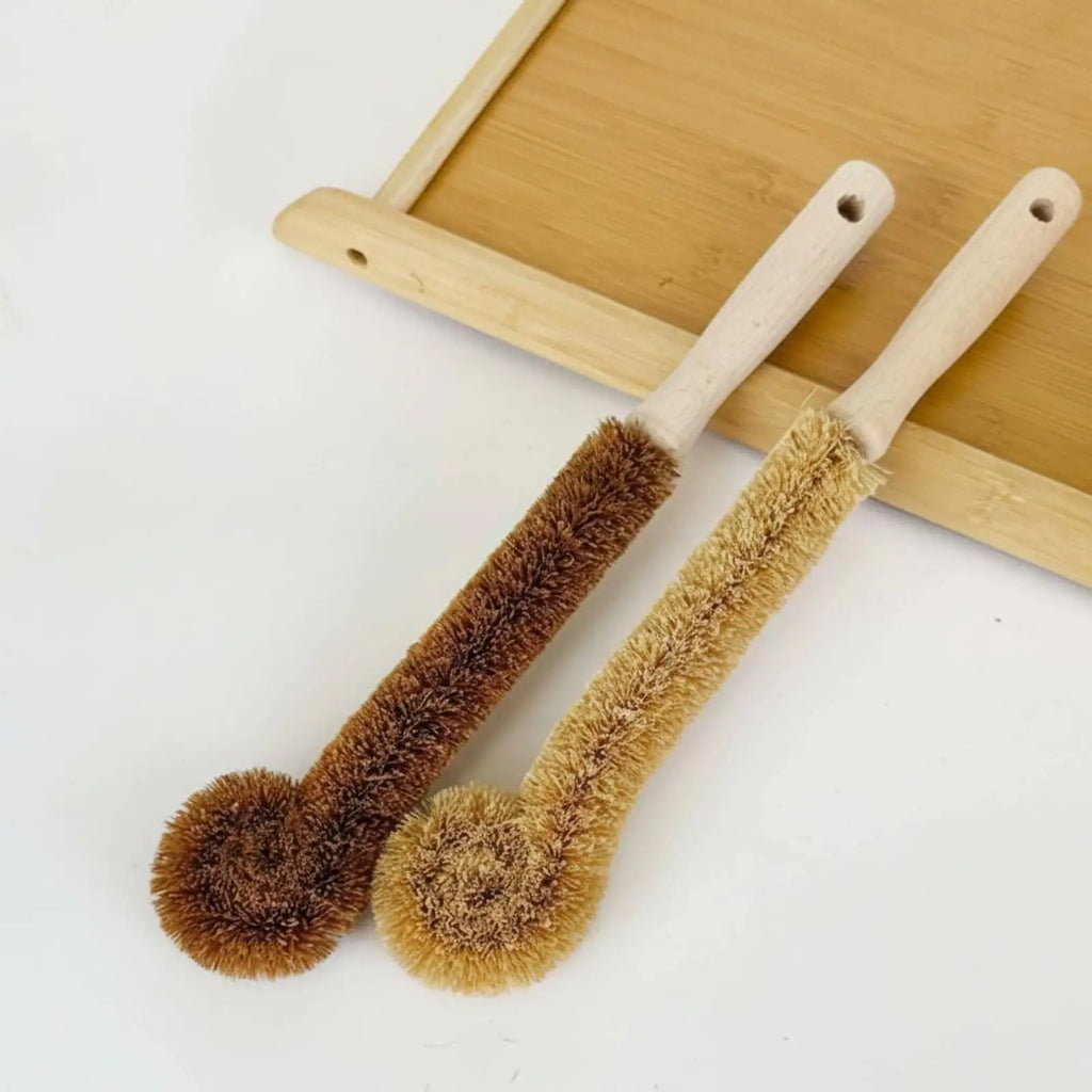Coconut Fiber Bottle Brush Wooden Handle 2-Pack | Baby & Thermos