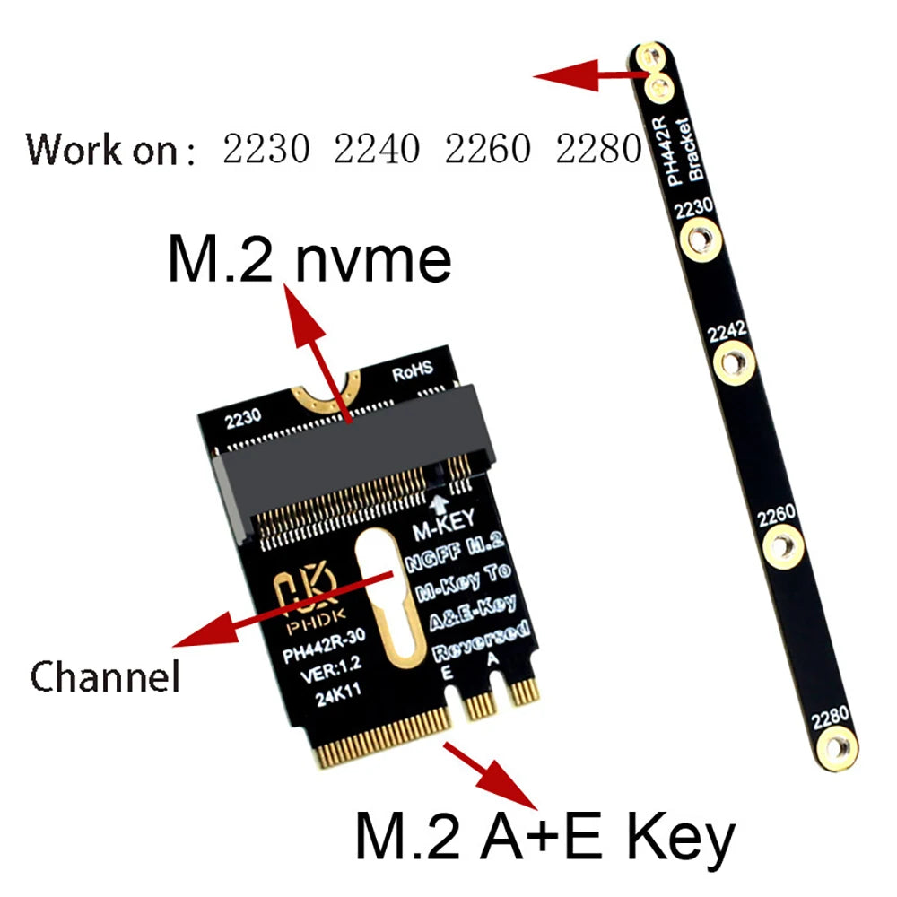 M.2 A+E to M-Key NVMe PCIe 4.0 WiFi Adapter Extend Card