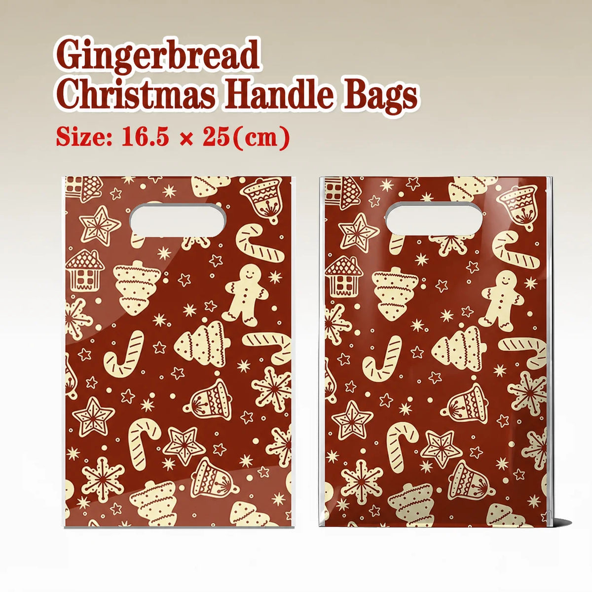 Christmas Handle Gift Bags PE Plastic 50pcs – 7 Designs