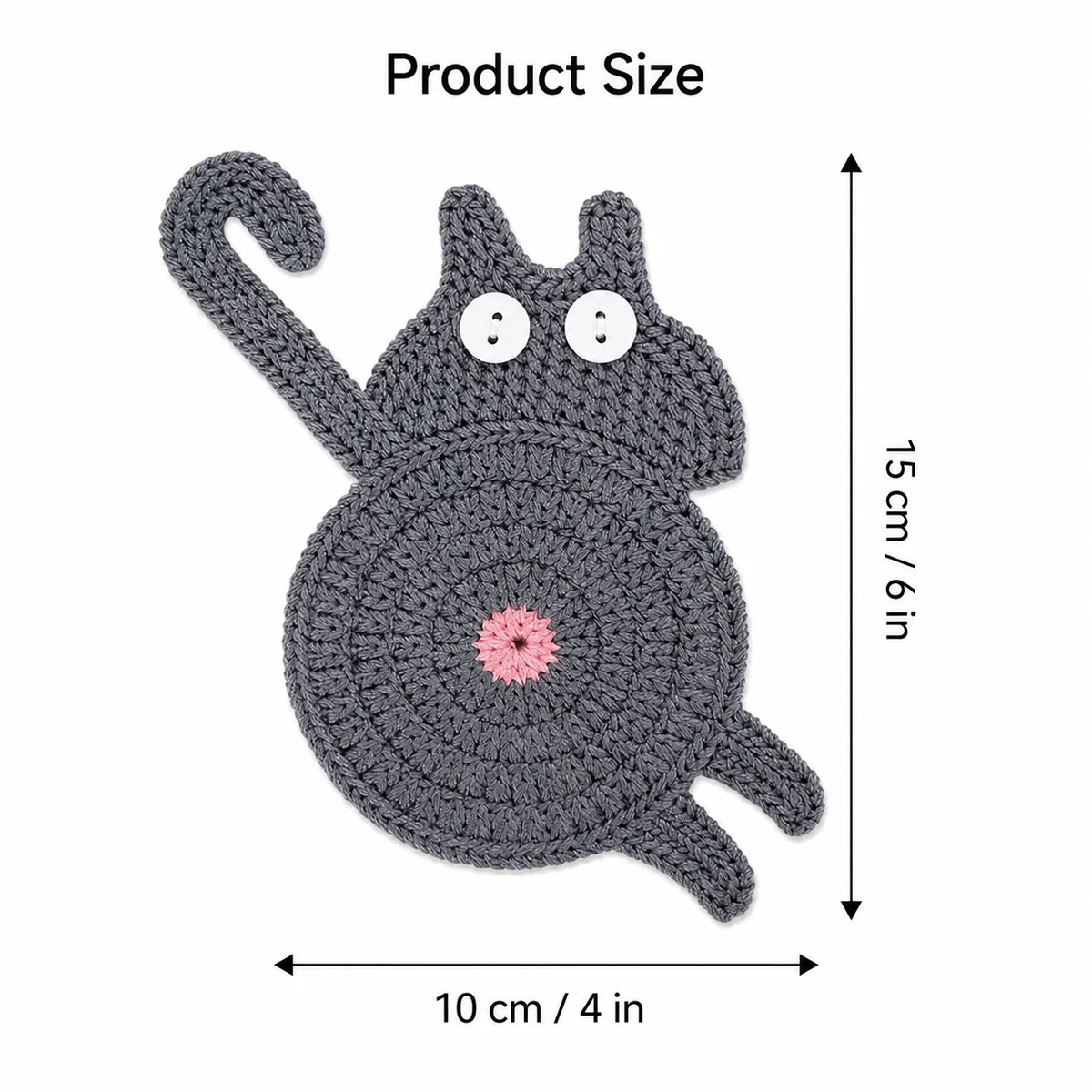 Handmade Crochet Cat Coaster – Knitted Felt Mug Pad Gift