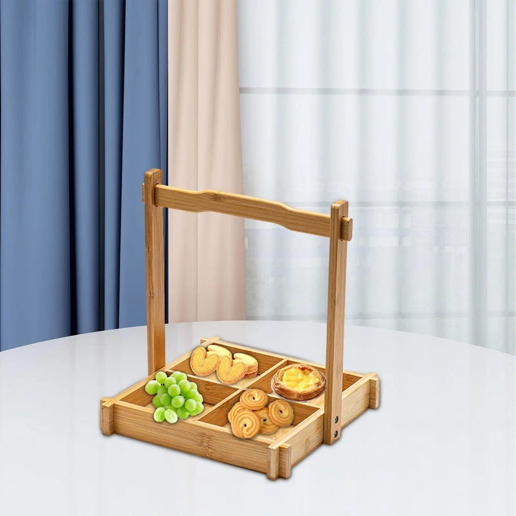 4-Compartment Bamboo Round Serving Tray for Snacks & Parties