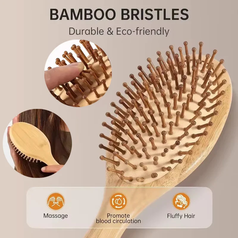 Natural Bamboo Scalp Massage Comb – Anti-Static Hair Brush