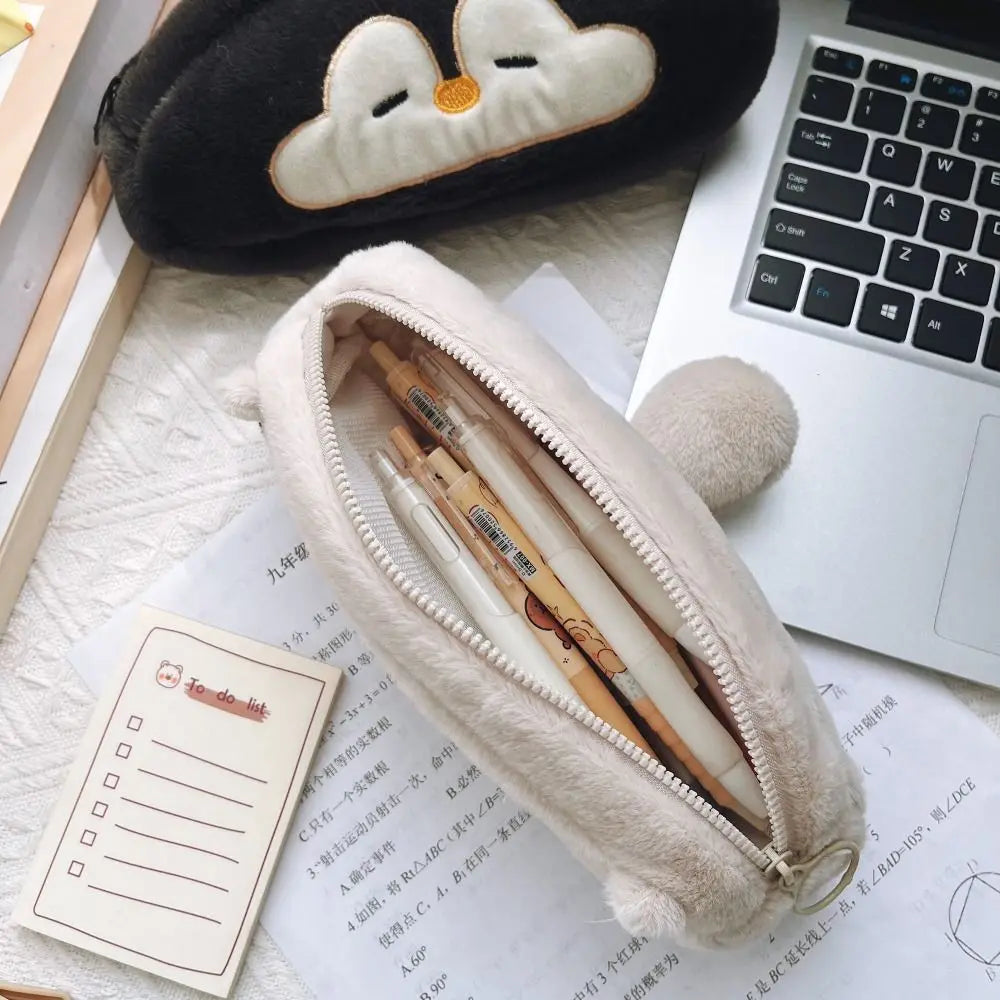 Otter & Penguin Plush Pencil Case – Large Capacity Pen Bag