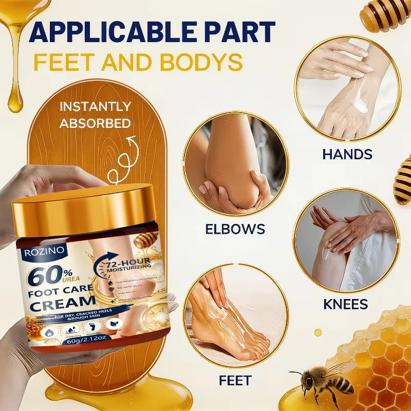 ROZINO 60G Urea Foot Cream – 72-Hr Moisturizing Heel Repair