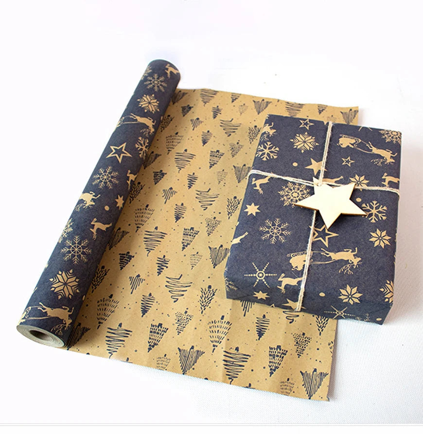 Vintage Navy Blue Kraft Christmas Wrapping Paper Roll 17"×33ft