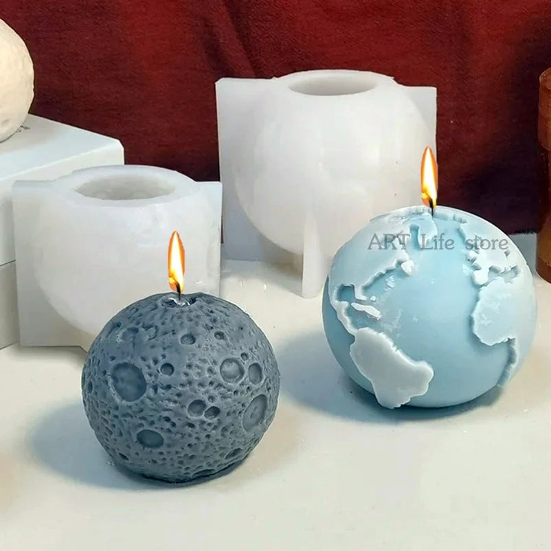 3D Earth Moon Silicone Mold – DIY Candle, Resin & Soap Cast