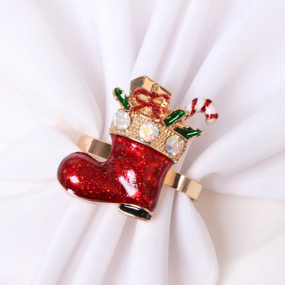 Snowflake Pearl Rhinestone Metal Napkin Rings – Christmas Décor