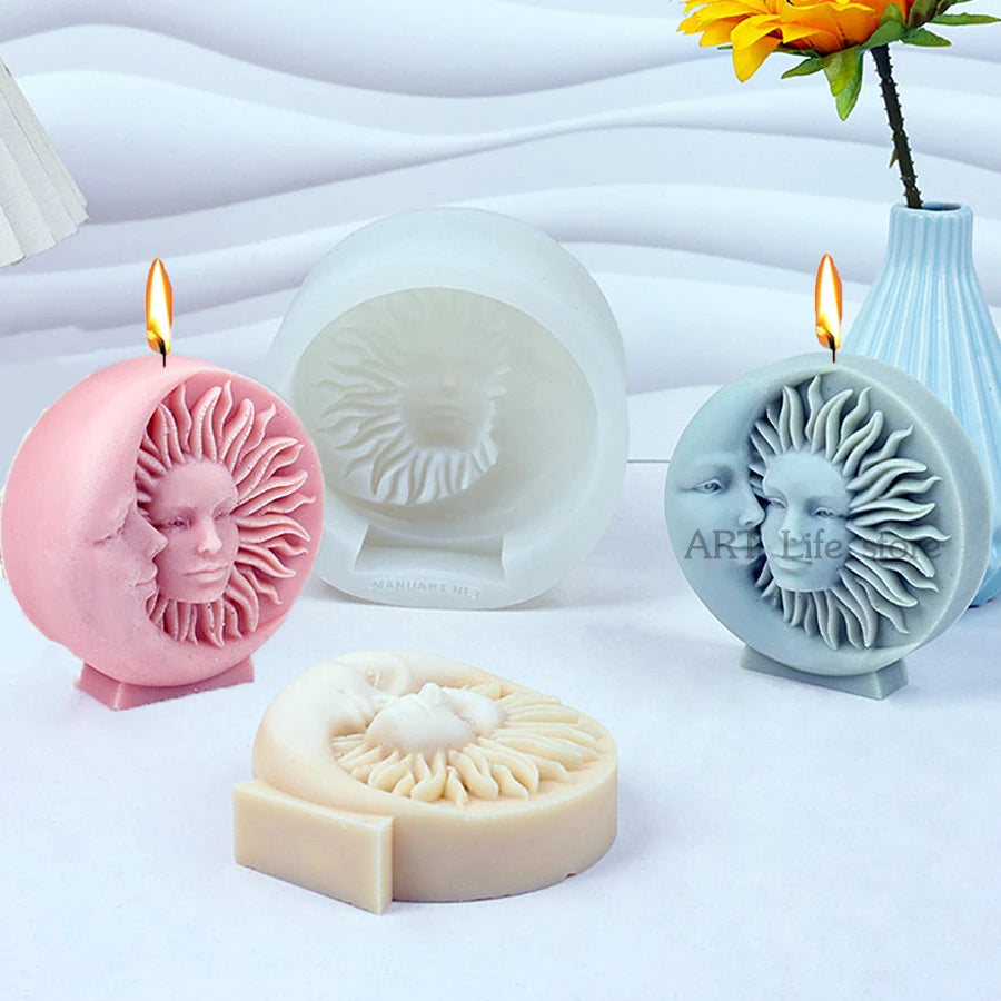 3D Sun Moon Face Silicone Mold – Candle Soap Resin Casting