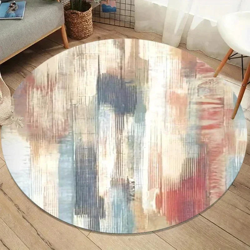 Vintage Distressed Round Rug – Abstract Non-Slip Floor Mat