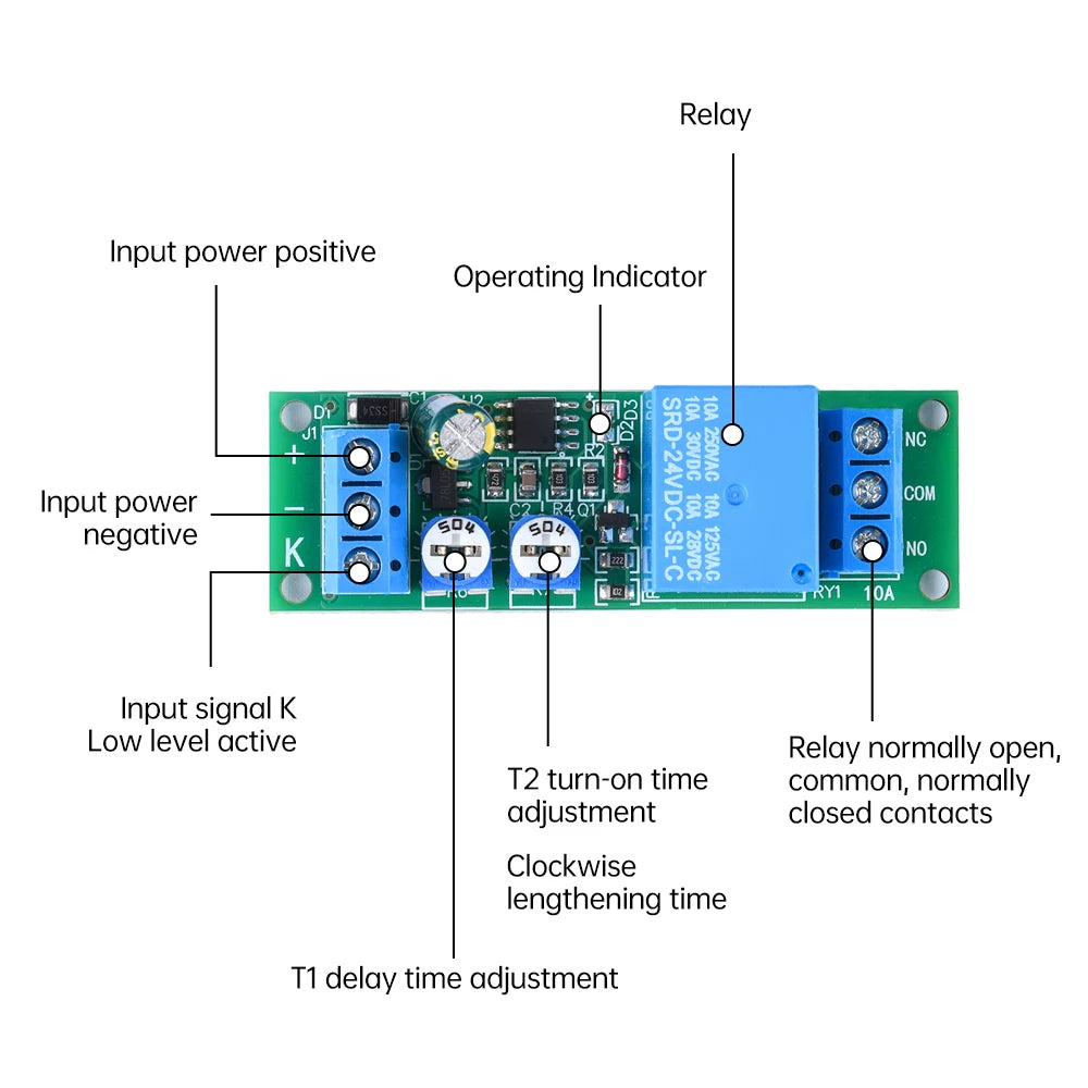 DC 5V 12V 24V Dual-Delay Relay Module | Adjustable Timer