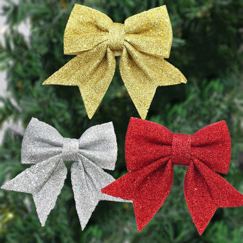 Christmas Pearl Cotton Bow Decorations 2-Pack | Glitter Bows