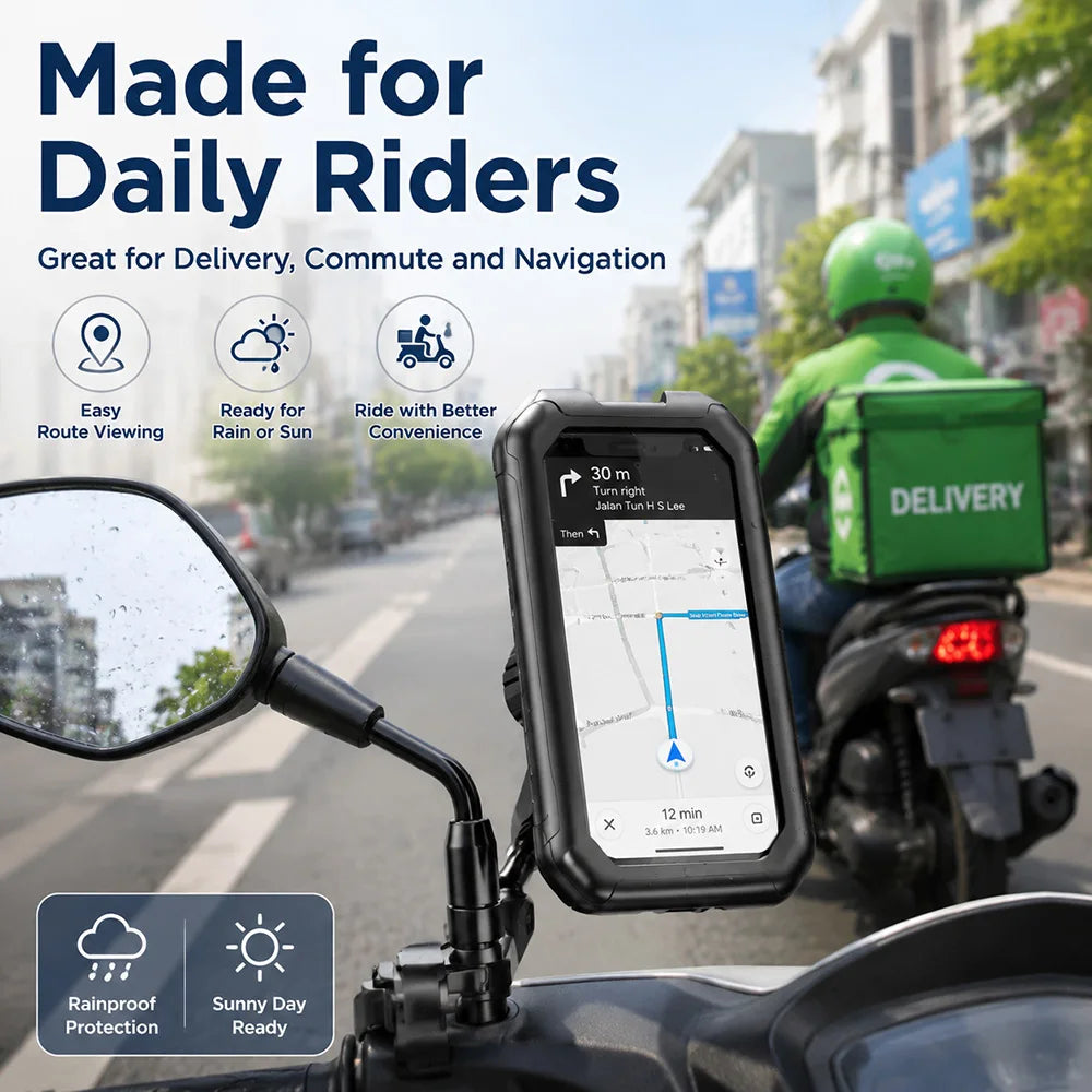Waterproof Motorcycle Phone Mount 360° Rotatable | Up to 7"