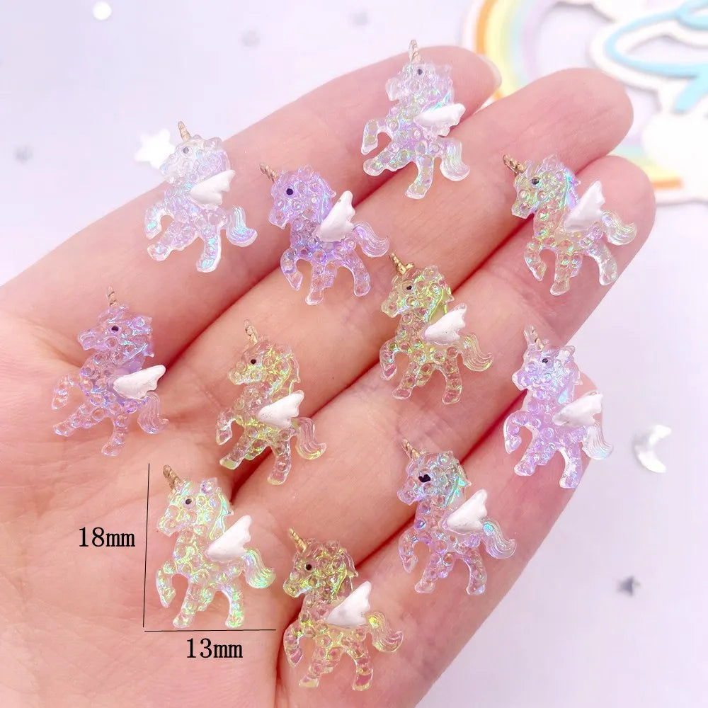 10-Piece Resin Glitter Unicorn Flatback Charms – Nail & DIY
