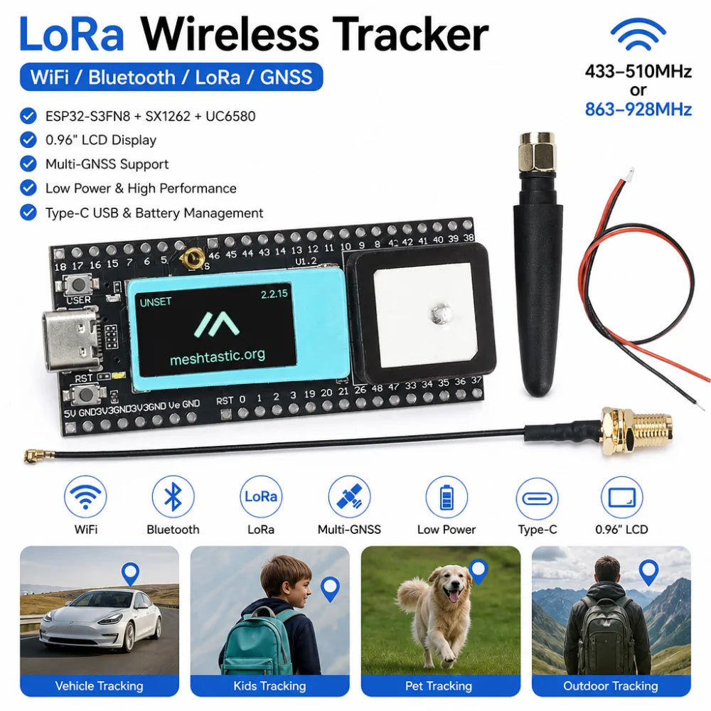 Gaqqee LoRa Wireless Tracker – Wi-Fi, BT 5, GNSS, GPS, LCD