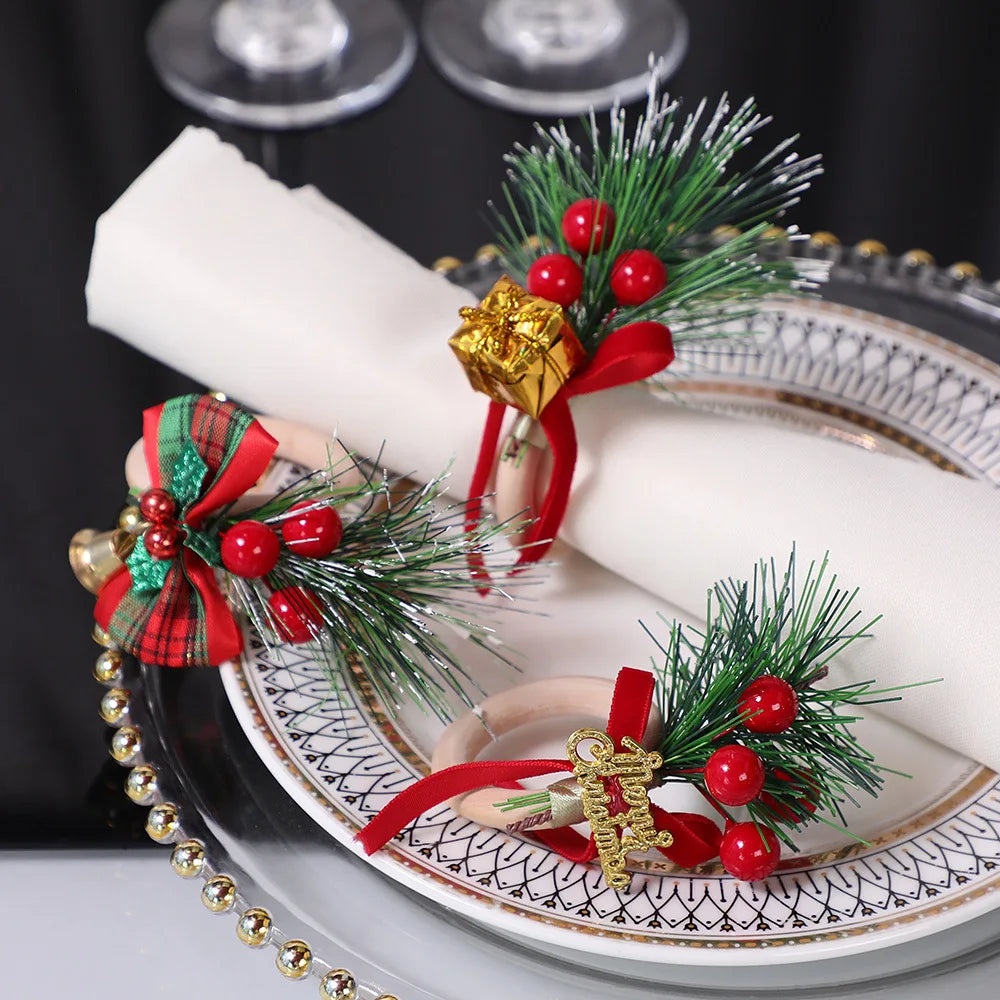 Christmas Napkin Rings – Pine Cone, Bow & Berry Holiday Decor