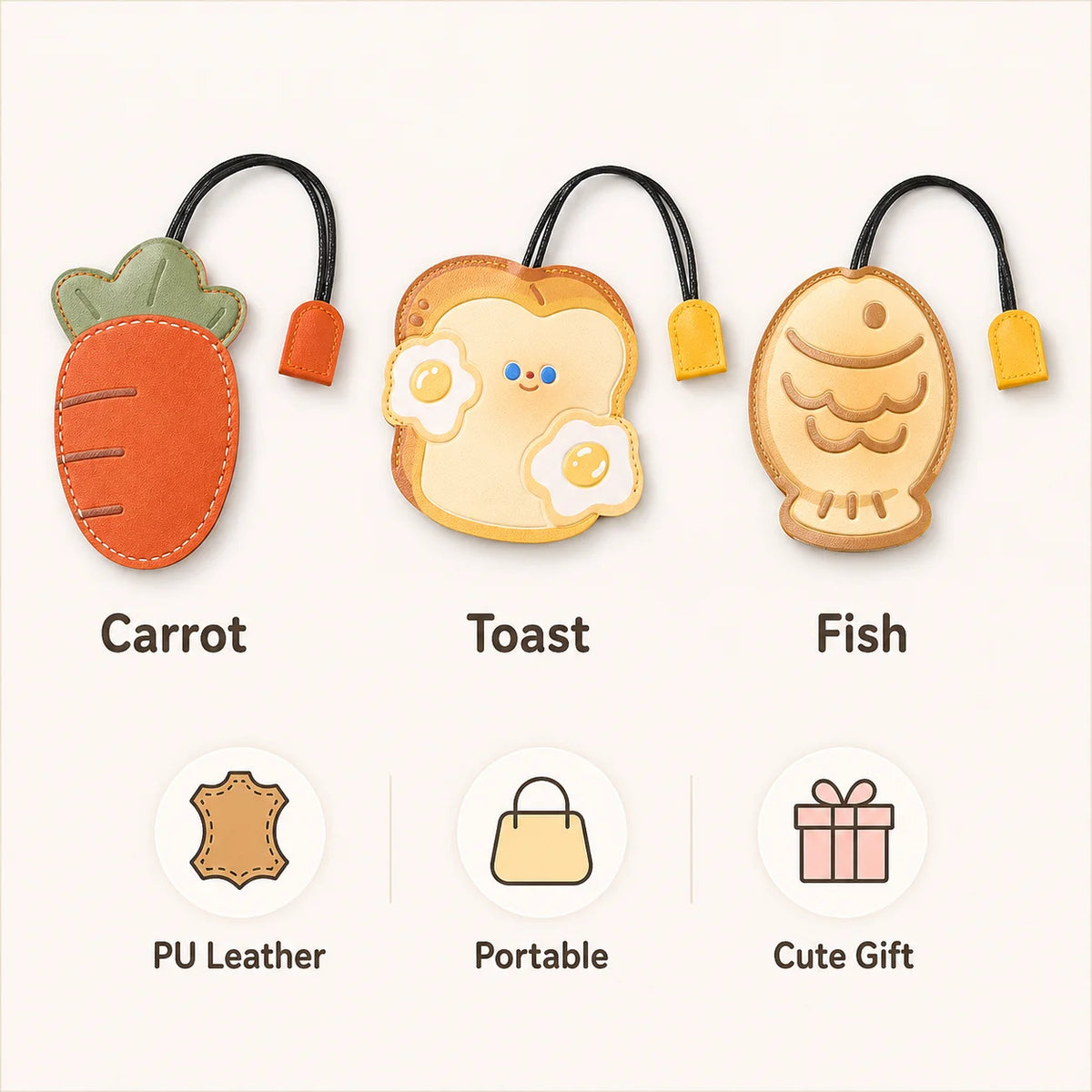 Cute Cartoon PU Leather Pull-Out Key Bag – Large Capacity