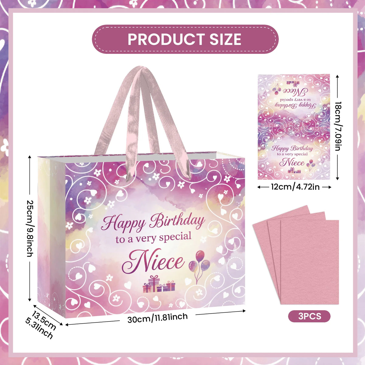 Niece Birthday Gift Bag Set with Greeting Card & Tissue