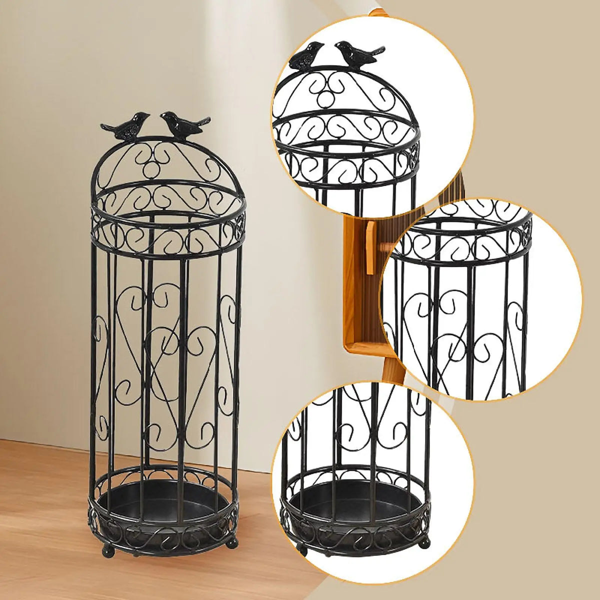 Wrought Iron Umbrella Stand with Drip Tray | Round Holder