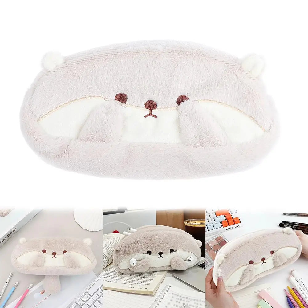 Otter & Penguin Plush Pencil Bag – Large Capacity Pen Pouch