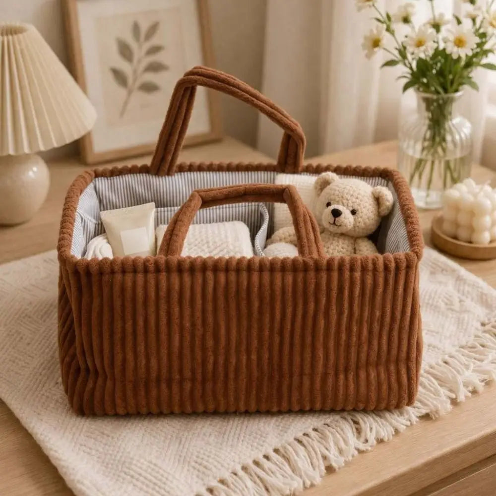 Corduroy Baby Diaper Caddy Organizer | Large Nursery Basket