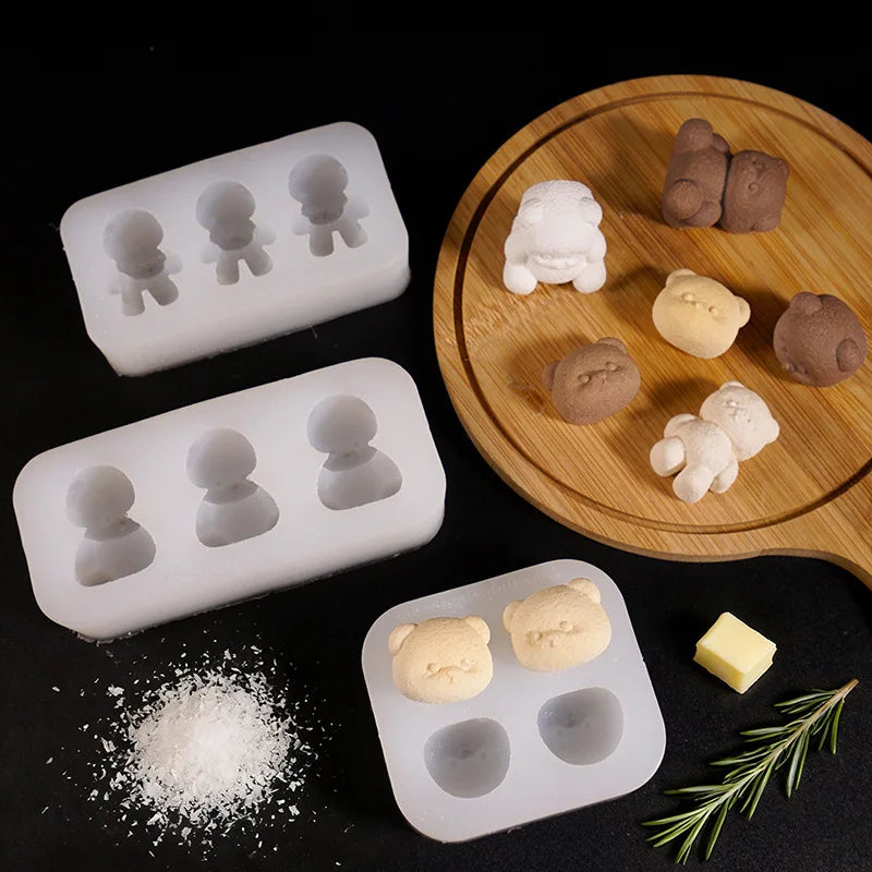 Bear Silicone Mold – 4-Grid Candle, Plaster & DIY Craft