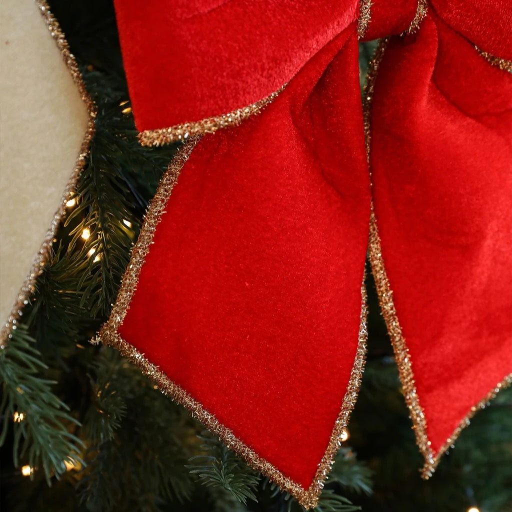 Red Velvet Gold-Edged Christmas Bow Tree Ornament