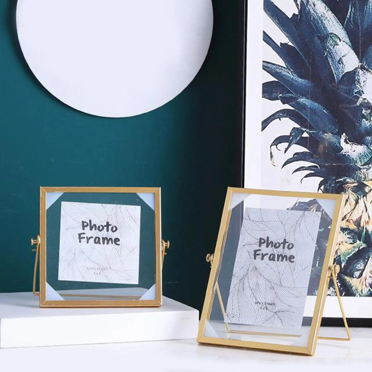 Square Gold Floating Glass Photo Frame | Wedding & Home Decor