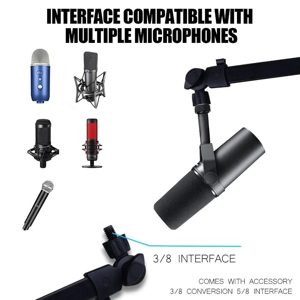 360° Adjustable Microphone Boom Arm Desktop Stand | RGB & Normal
