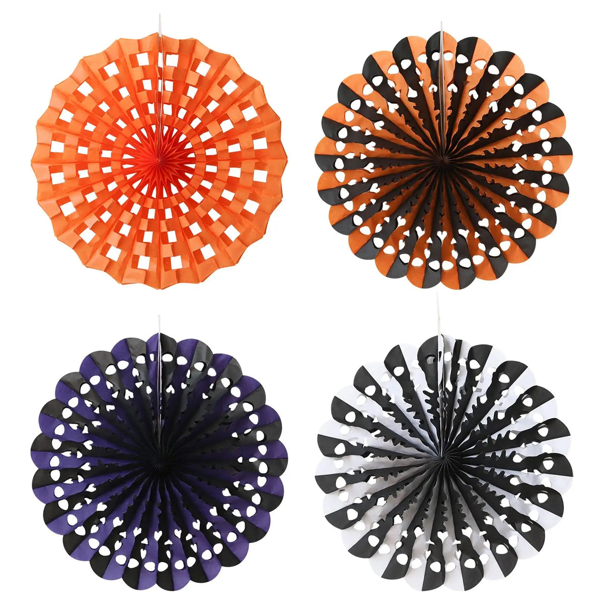 Halloween Skull Hanging Paper Fan Decorations – 4-Piece Set