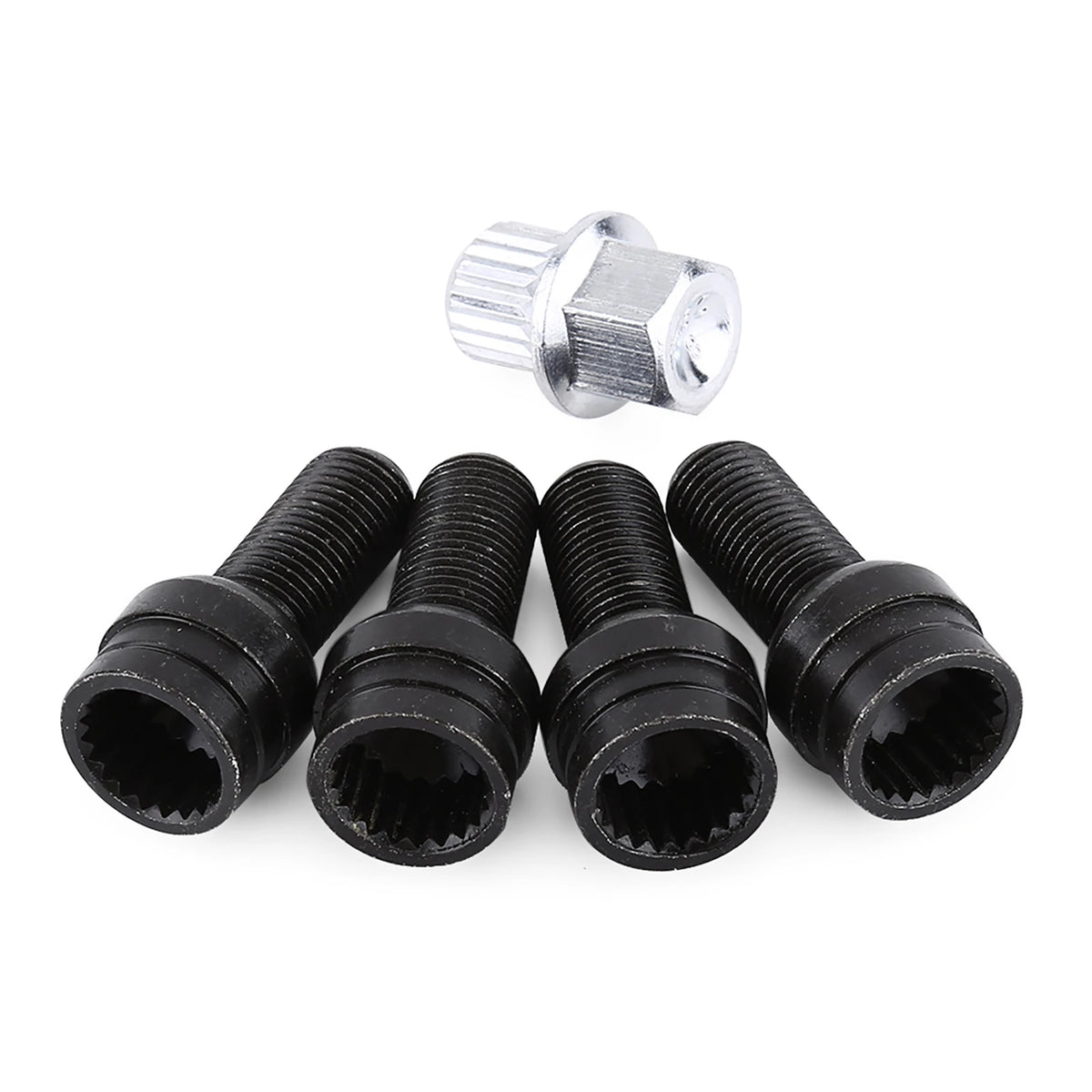 M14x1.5 Black Steel Wheel Lug & Anti-Theft Locking Nut Set + Key
