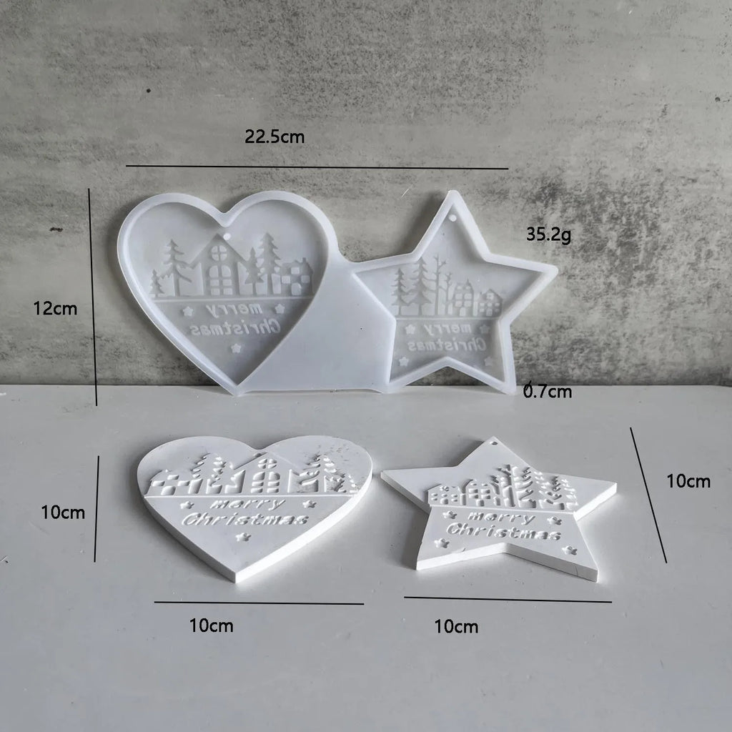 Christmas Silicone Mold – Heart Pentagram House Tree Pendant