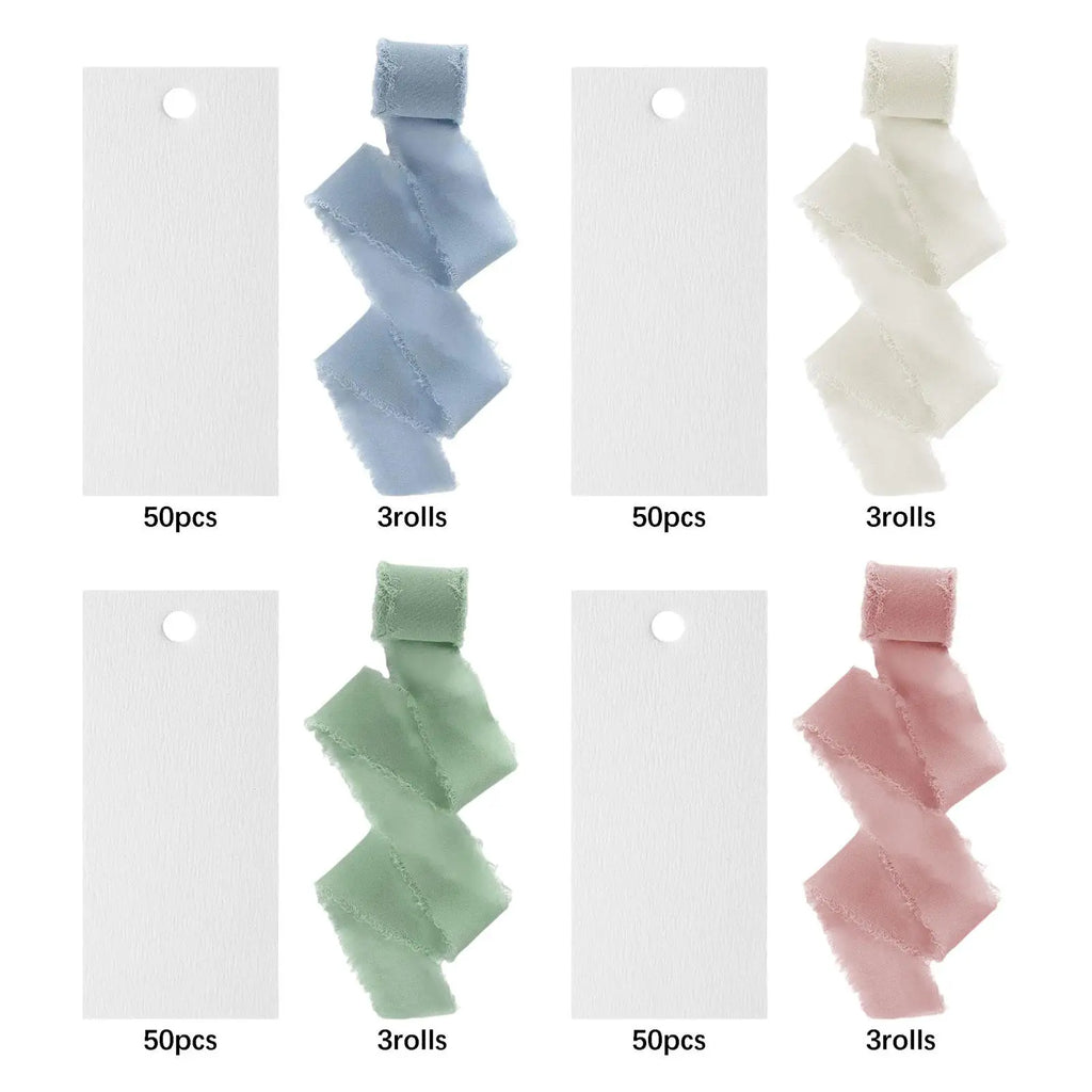 Blank Place Cards with Ribbon – 50-Pack Wedding & Party Name Cards