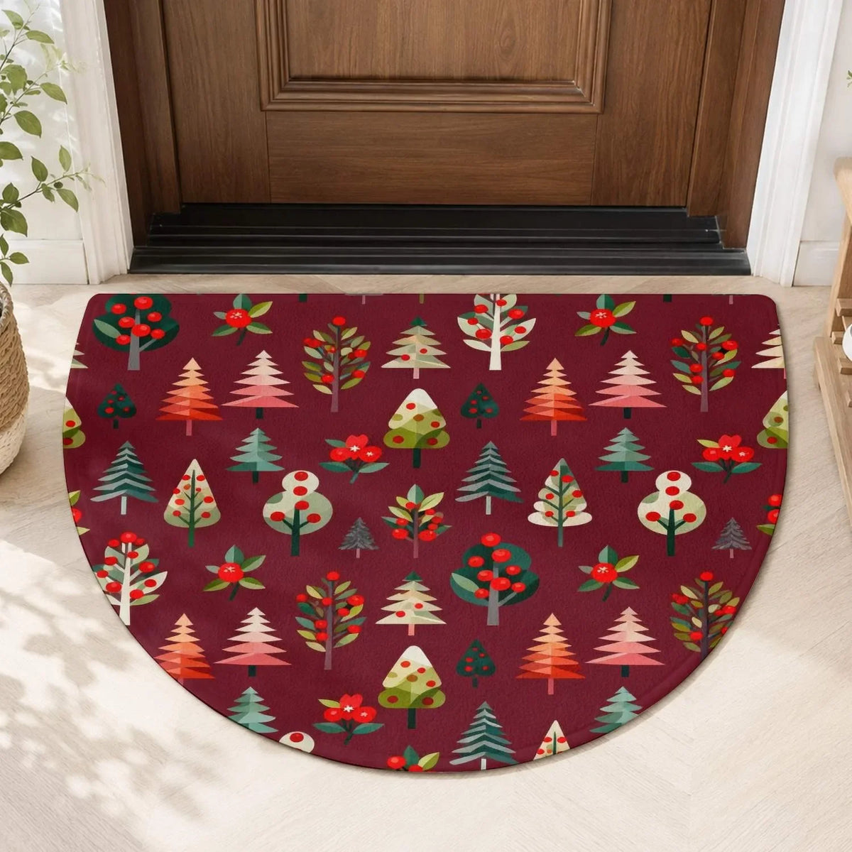 Christmas Half Round Door Mat – Non-Slip Xmas Entrance Rug